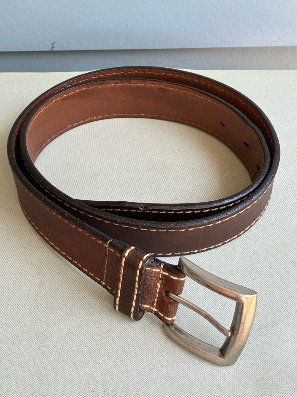 Classic Brown Leather Men's Belt with Silver Buckle